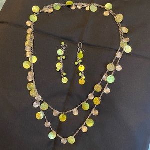 Green and silver necklace and earrings
